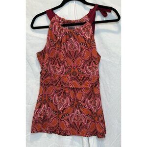 Ann Taylor petites Women's Red‎ Paisley Top Blouse Sz LP Viscose sleeveless